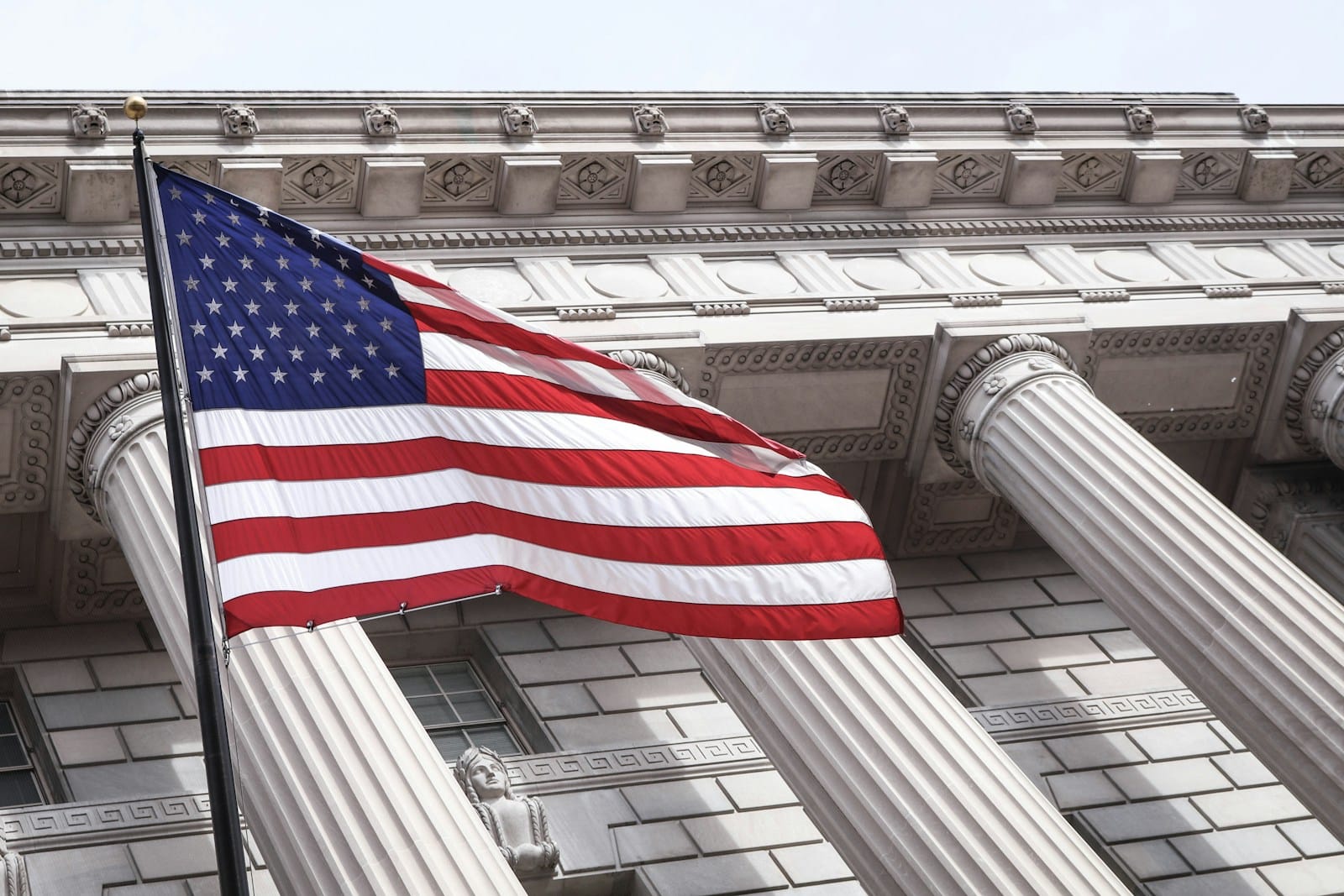 USA flag near municipal building, Kamala Harris on Marijuana